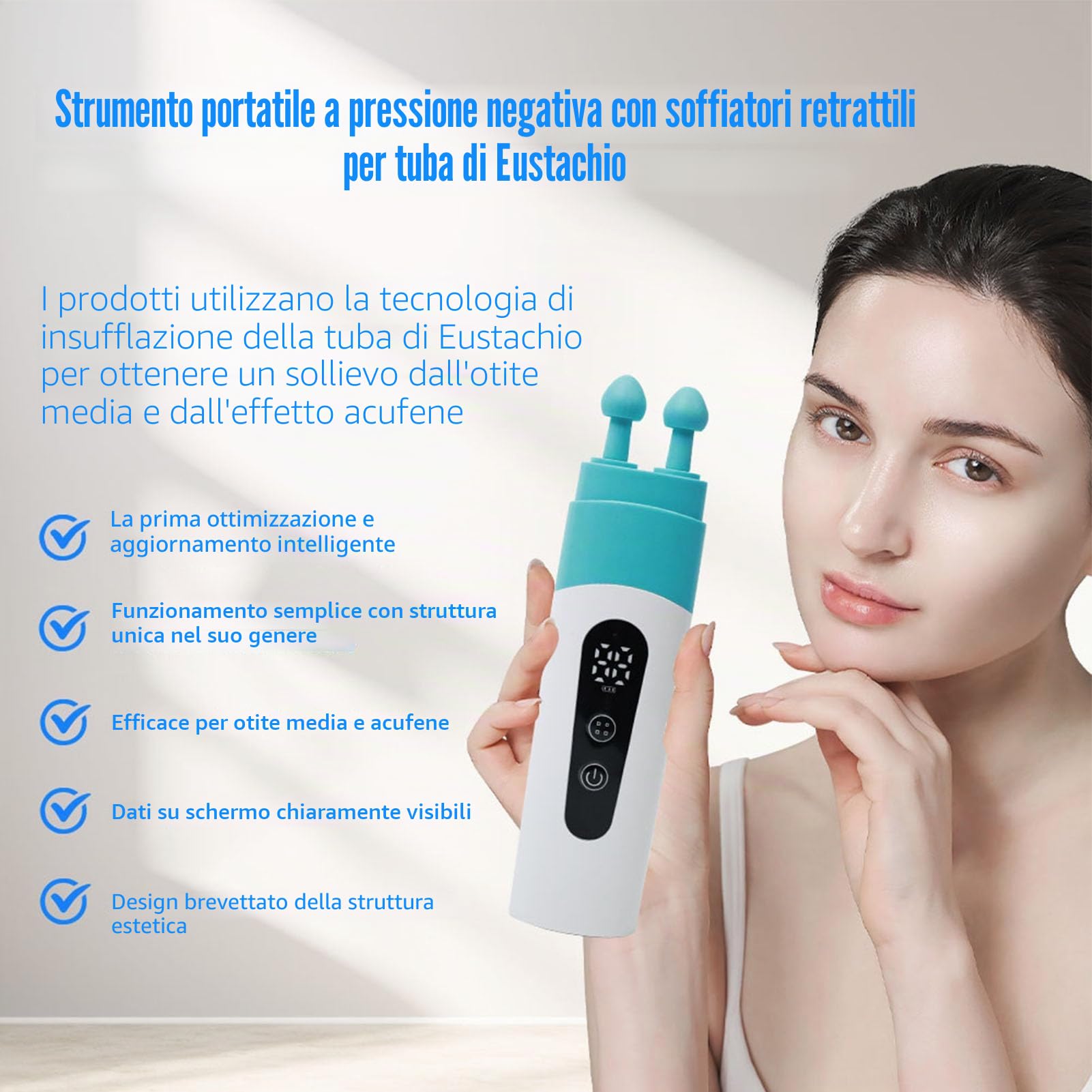 Dispositivo di Scarico Pressione Orecchio – Sbloccatore Tromba di Eustachio Bilanciato, Regolatore Pressione Auricolare per Volo, Immersioni, Nuoto, USB Ricaricabile con Doppia Tes