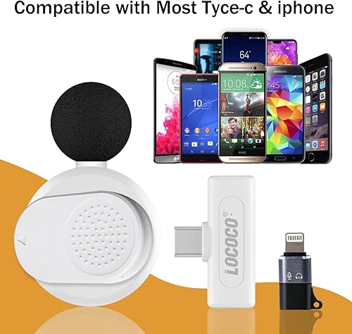 Miniatura 3 de Lococo Micrófono Lavalier inalámbrico para smartphone, micrófono inalámbrico para grabación de video, transmisión en vivo, vlog, YouTube, reducción