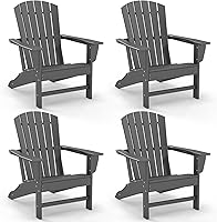 Vista 24 de GREENVINES Juego de 4 sillas Adirondack Plástico HDPE de grano de madera Silla de gran tamaño para hoguera Para todo tipo de clima Marrón