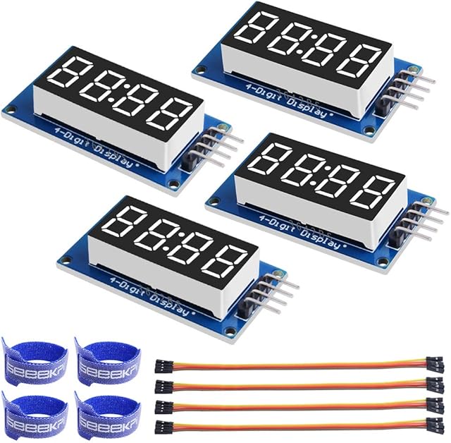 GeeekPi 4Pack 0.36" 4-Digit Tube LED 7-Segment Display Module Red Common Anode TM1637 Drive Chip Tube Clock Display for Raspberry Pi Arduino