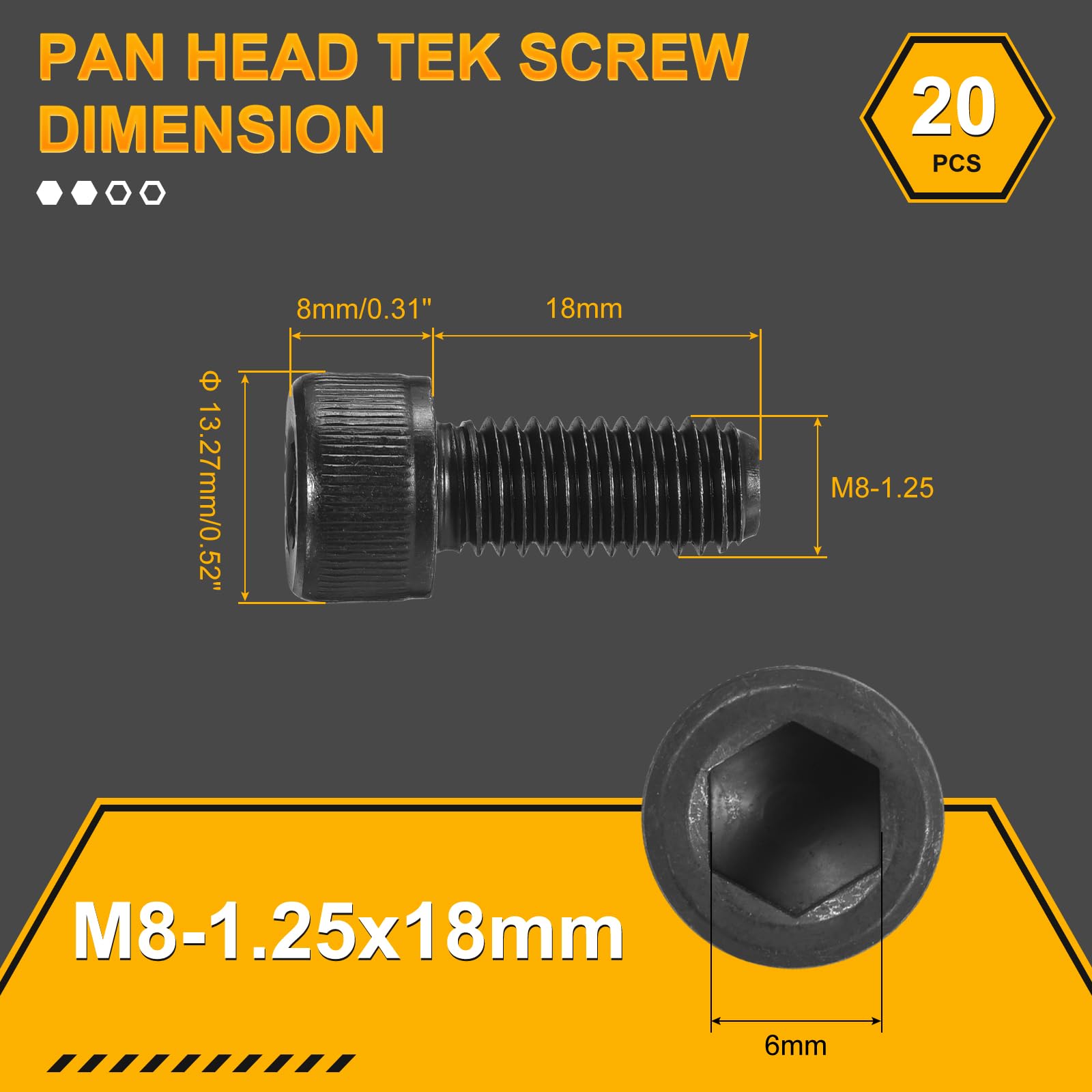 DTGN M8-1.25x18 Socket Head Cap Screws Bolts, 20Pack, Good for Road Bicycle Mountain Bike, Auto, Motorcycle - Image 2