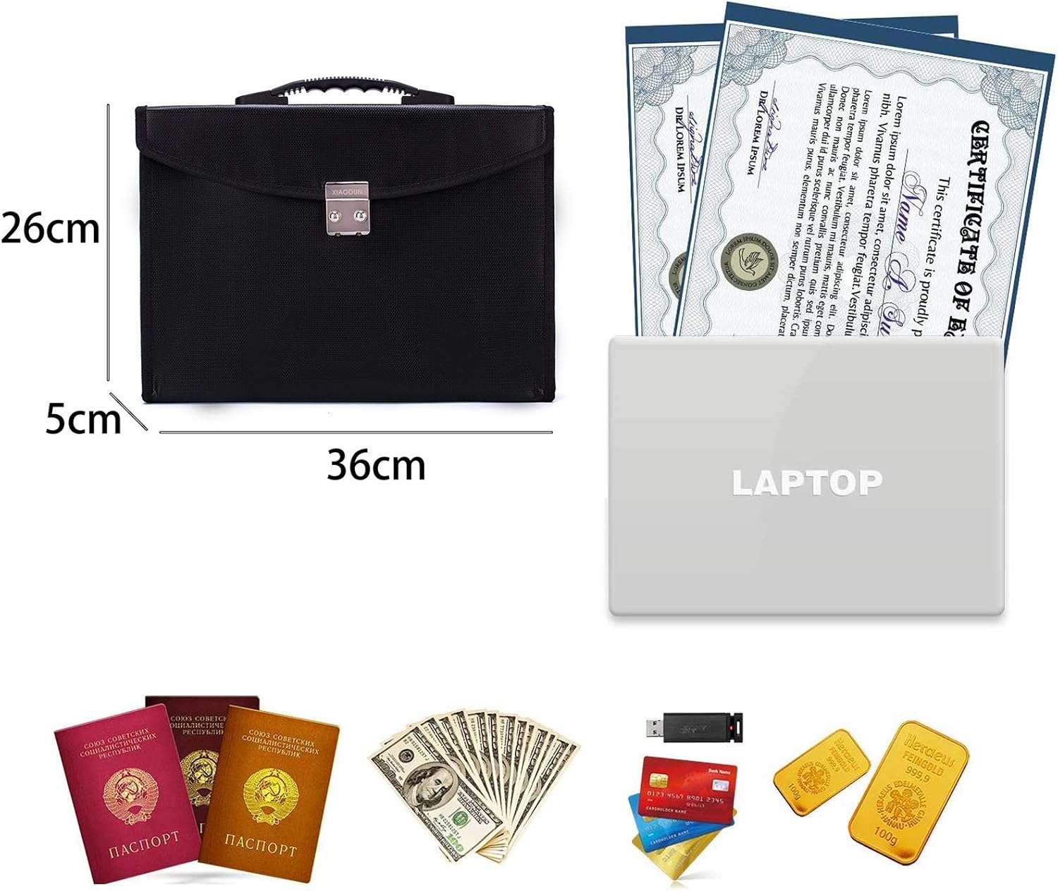 Fireproof Waterproof Document Bag 24 Pockets Expanding File Folder/Accordian File Organizer with Expandable Cover/Portable Lock Code A4 Letter Size File Box,Colored Paper Document Receipt Organizer