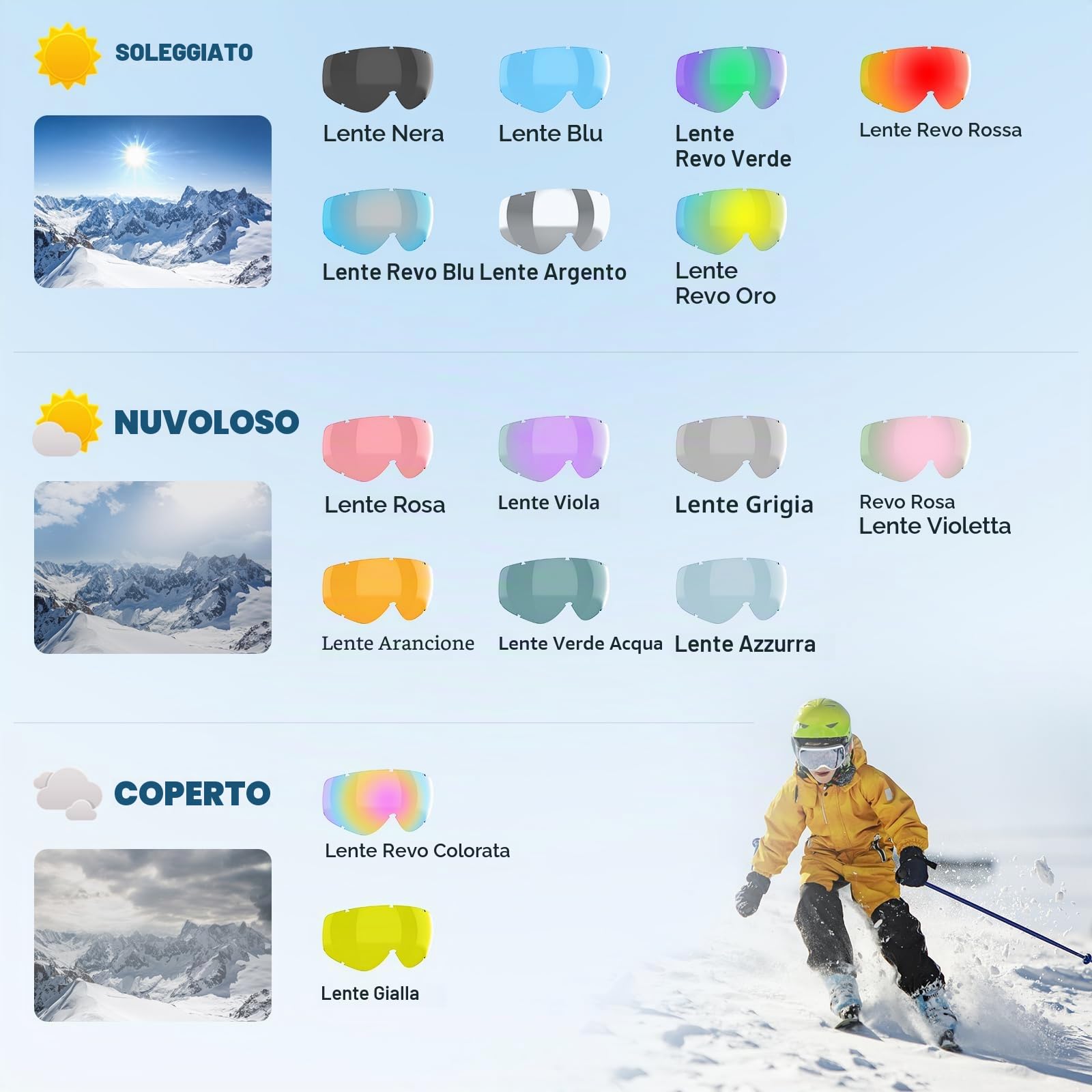 Findway Maschera da Sci Bambino 5~16 Anni Occhiali da Sci Maschera Sci Bambino Occhiali Sci OTG per Ragazzo Ragazza Anti UV Anti Nebbia Compatibile con Casco per Sci Snowboard Sport Invernali