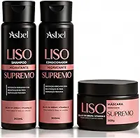 Kit Shampoo Condicionador Mascára 300g Liso Supremo Asbel – Alinhamento Capilar e Brilho Espelhado com Óleo de Argan e Vitamina E – Hidratação Profunda Pós Progressiva, Selagem (3 Itens)