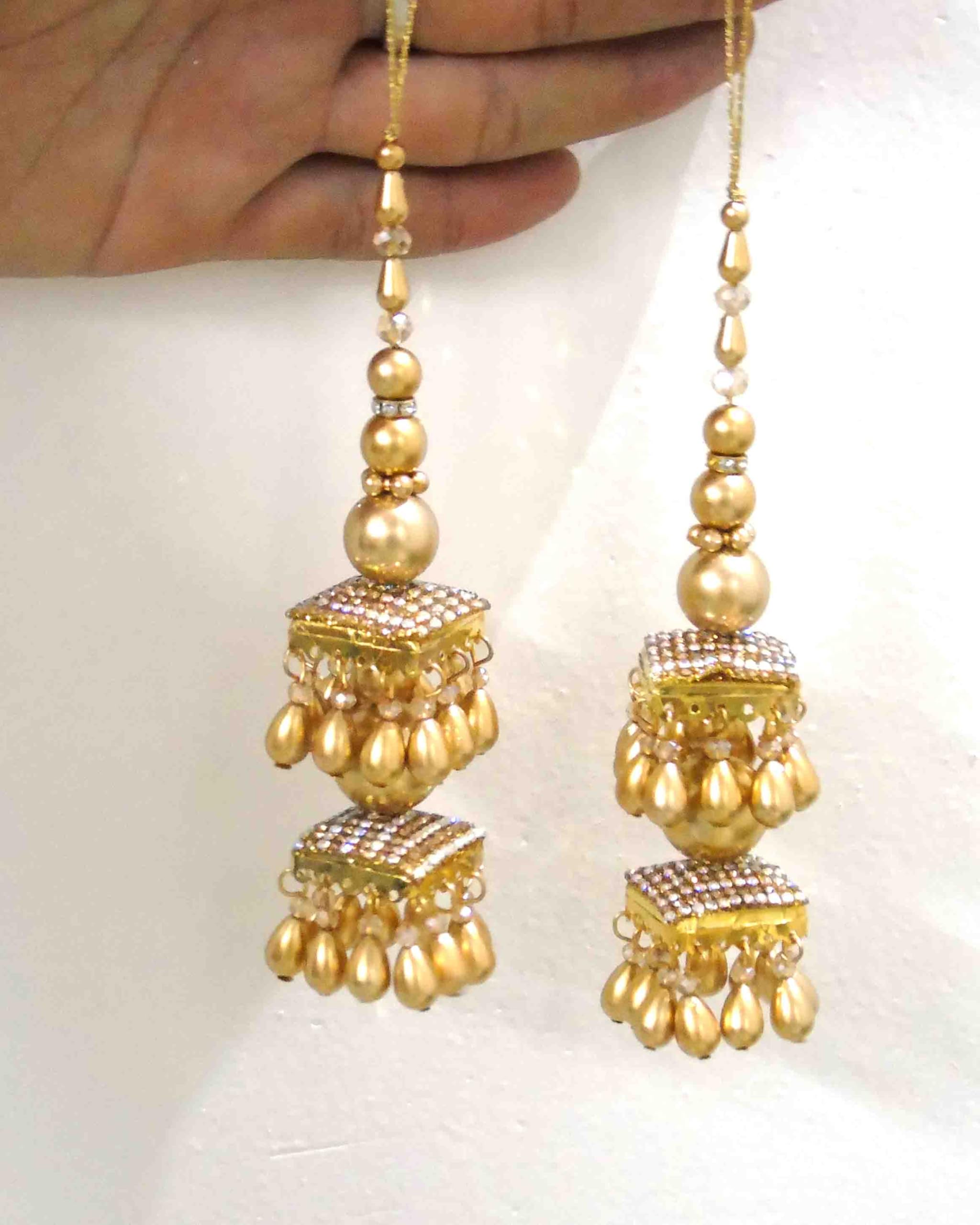 Strala Golden Handmade Work Ethnic Hanging Latkan for Lehenga Color Gold for Women Latkan Fancy Designer Teasel Fabric Silk Design-22