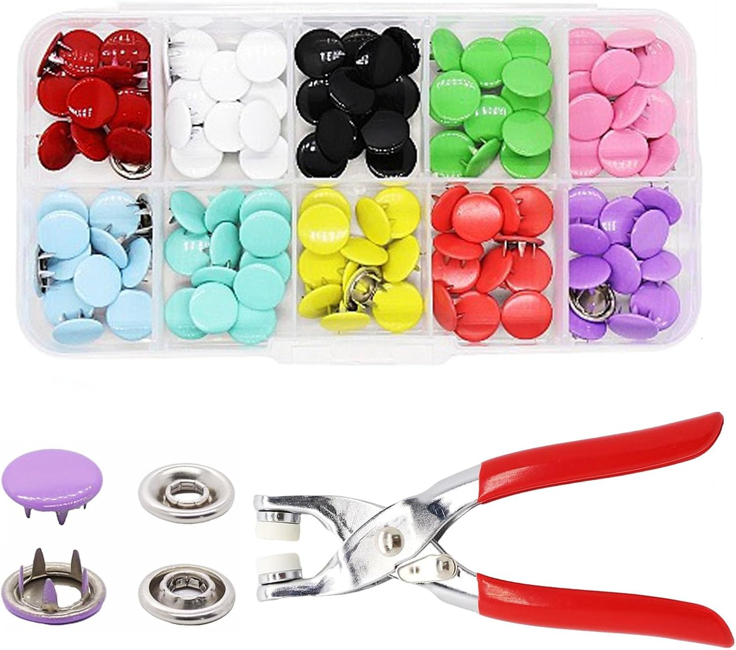 Sewing Kit with 100PCS Metal Buttons – Manual Pliers Tool Included,Manual Pressure Five Claw Buckle Pliers for Sewing with Fastener Tool for DIY Crafts,S Ewing,Clothes (Type C)