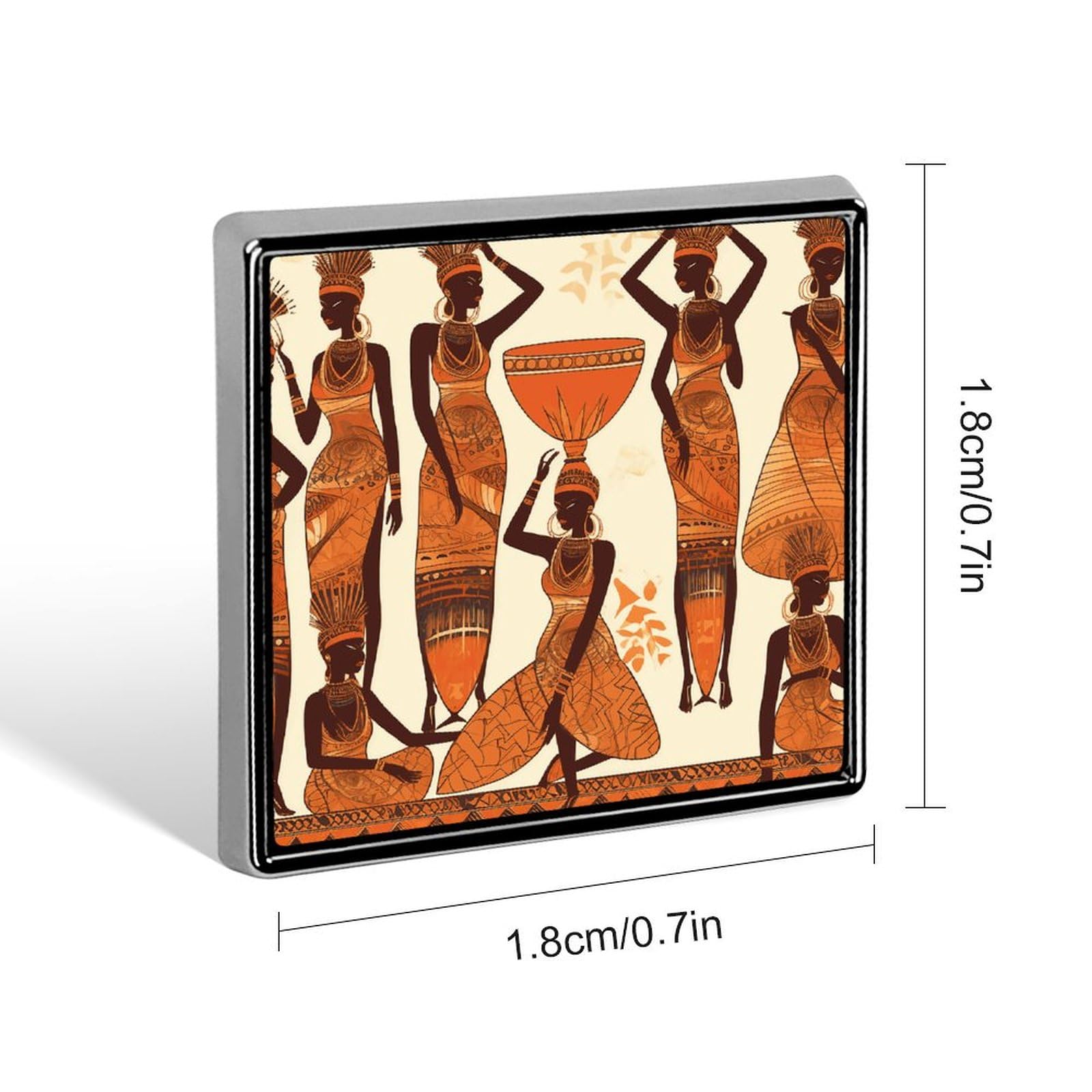 Square Lapel Pins African Tribal Woman Metal Square Brooceh Badge for Suits, Backpacks & Hats, Lapel Accessory