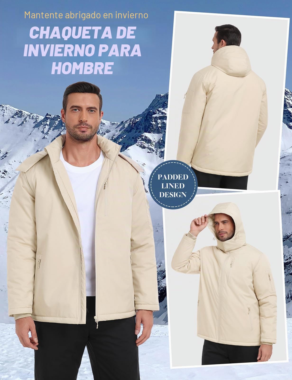 Voqeen Chaqueta Hombre Invierno Repelente Softshell Abrigo Con Capucha Chaqueta Plumas Para Senderismo Cazadora Acolchada Aislante Ligero Al Aire Libre De Montaña