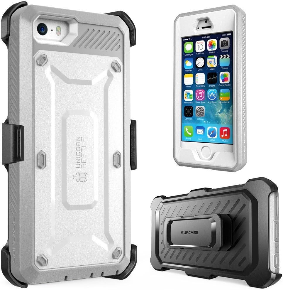 SUPCASE Unicorn Beetle Pro Series Phone Case for iPhone 5SE, with Built-in Screen Protector Full-Body Rugged Holster Case for Apple iPhone 5SE(White)