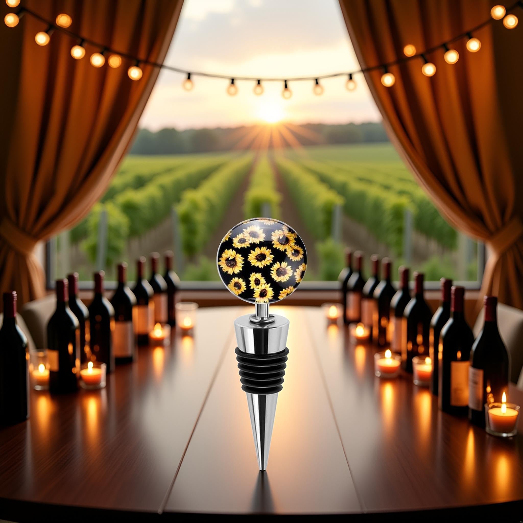 Tapones decorativos de girasol para botella de vino, tapón para botella de vino con hermoso vaso artístico, tapones para botellas de bebidas para regalos, bares, fiestas de vacaciones, bodas, tapones 9