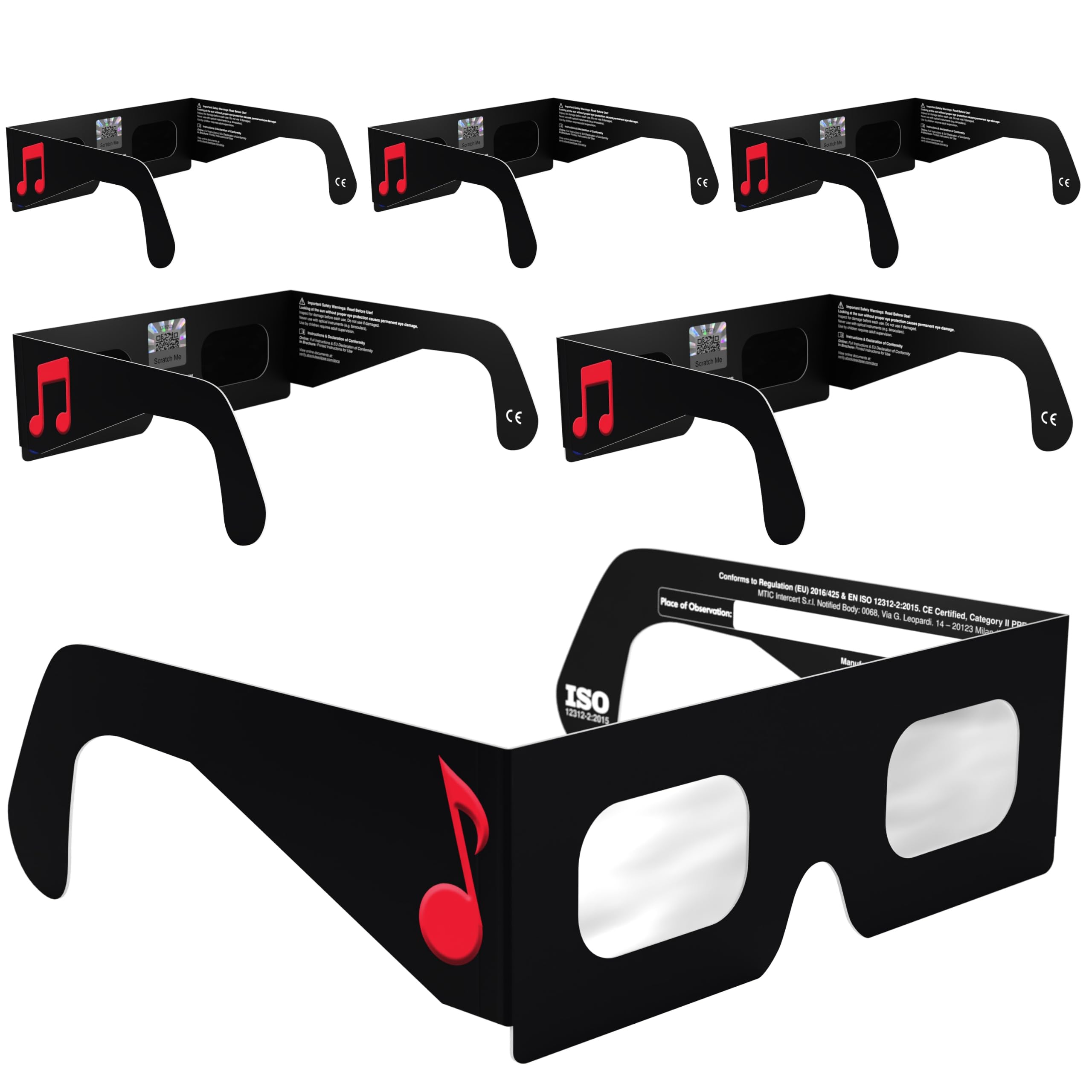 Solar Eclipse Glasses ISO 12312-2 & CE Certified – Safe Solar Viewing for Direct Sun & August 2026 Eclipse | Paper Cardboard Frame, Made in EU | For Kids & Adults | 6 Pack | Notes