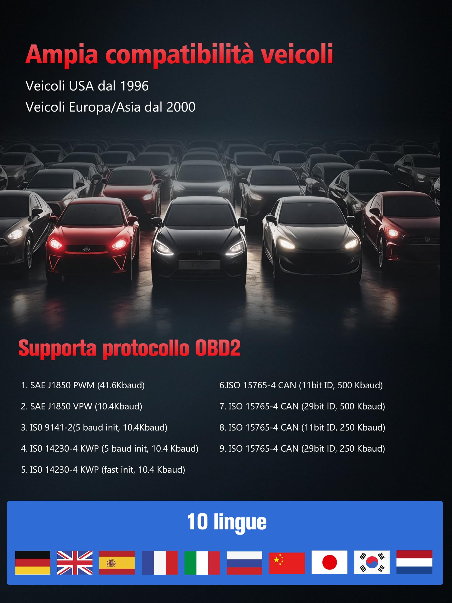 OBD2 Auto Diagnostica OBD Italiano: Scanner EOBD Diagnosi Auto Tutte Professionale per Multimarca - Lettore Codici Errore Diagnostico con Funzioni OBDII - Diagnosi Tester Batteria Protocolli OBD2