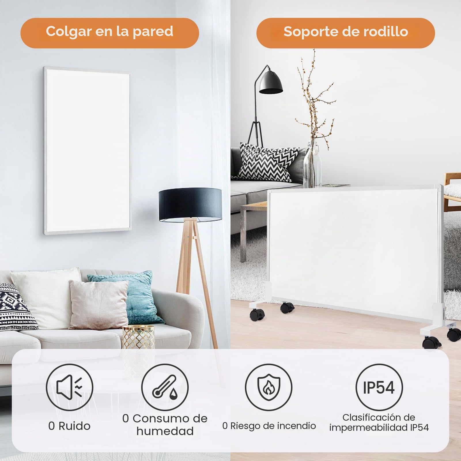Calefactor Bajo Consumo 600W, Calefacción por Infrarrojos Pared con termostato táctil Hasta 120 Grados Centígrados - 3 Minutos para Alcanzar la Temperatura de Funcionamiento - PO
