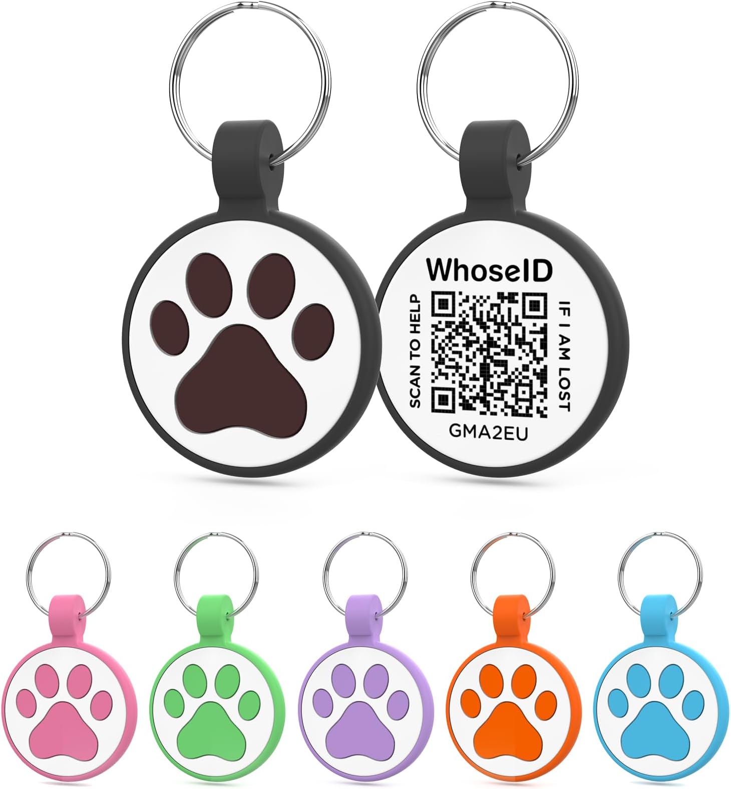 WhoseID Personalized Dog Tag, Laser Engraving QR Code, Silicone Dog ID Tag, Pet Online Profile, Scan QR Code Send Location, Collar Harness Accessories (Medium to Large Breeds - 1.25", Black)