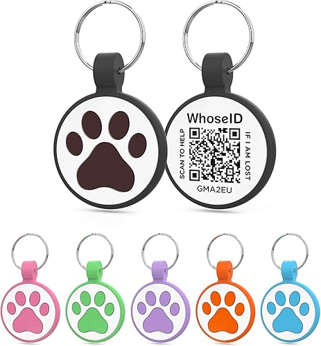 WhoseID Etiqueta para gatos con código QR, página de perfil en línea de mascota modificable, múltiples contactos de emergencia, silicona silenciosa,