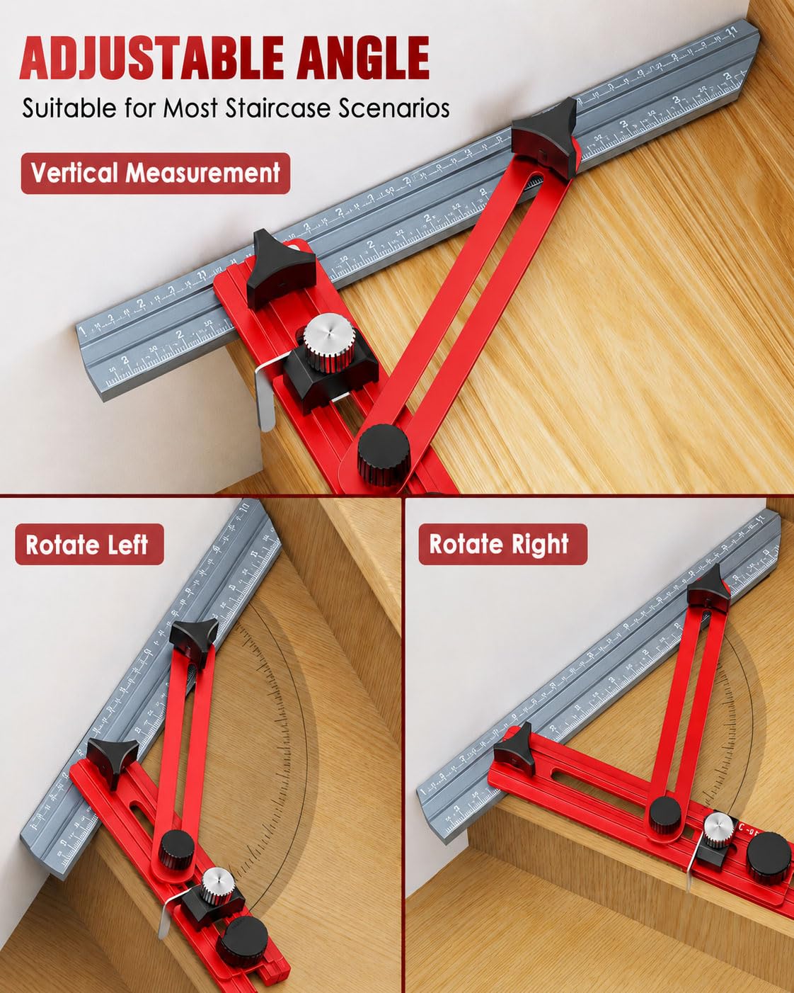 SNEZHANA Outil de gabarit pour marches d'escalier, outil de mesure multi-usages, jauge de marche d'escalier, pour des mises en page précises de rehausseur d'escalier