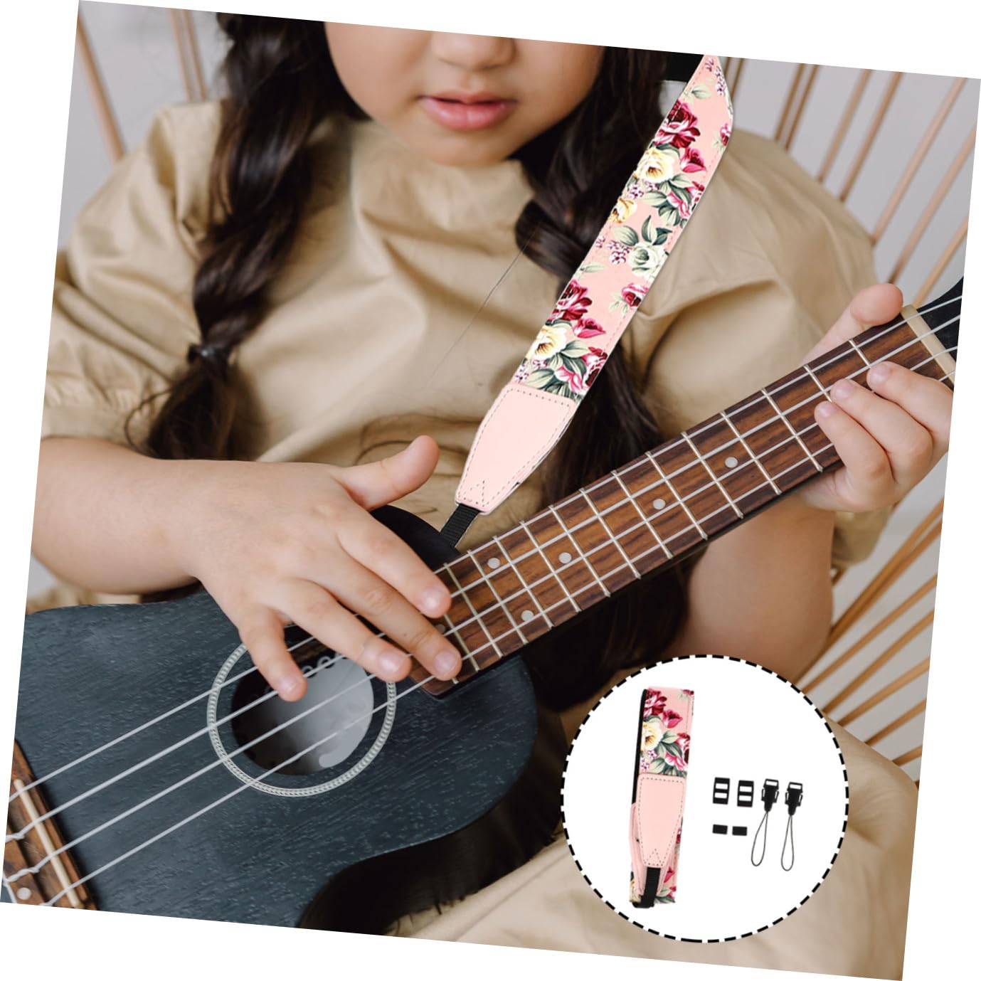 TOYANDONA Nylon Ukulelengurt im Hawaii Stil mit Doppeltem Haken Verstellbarer Gitarrengurt für Ukulele Schulterbelastung Geeignet für Auftritte und Jeden Anlass Zufälliger Stil