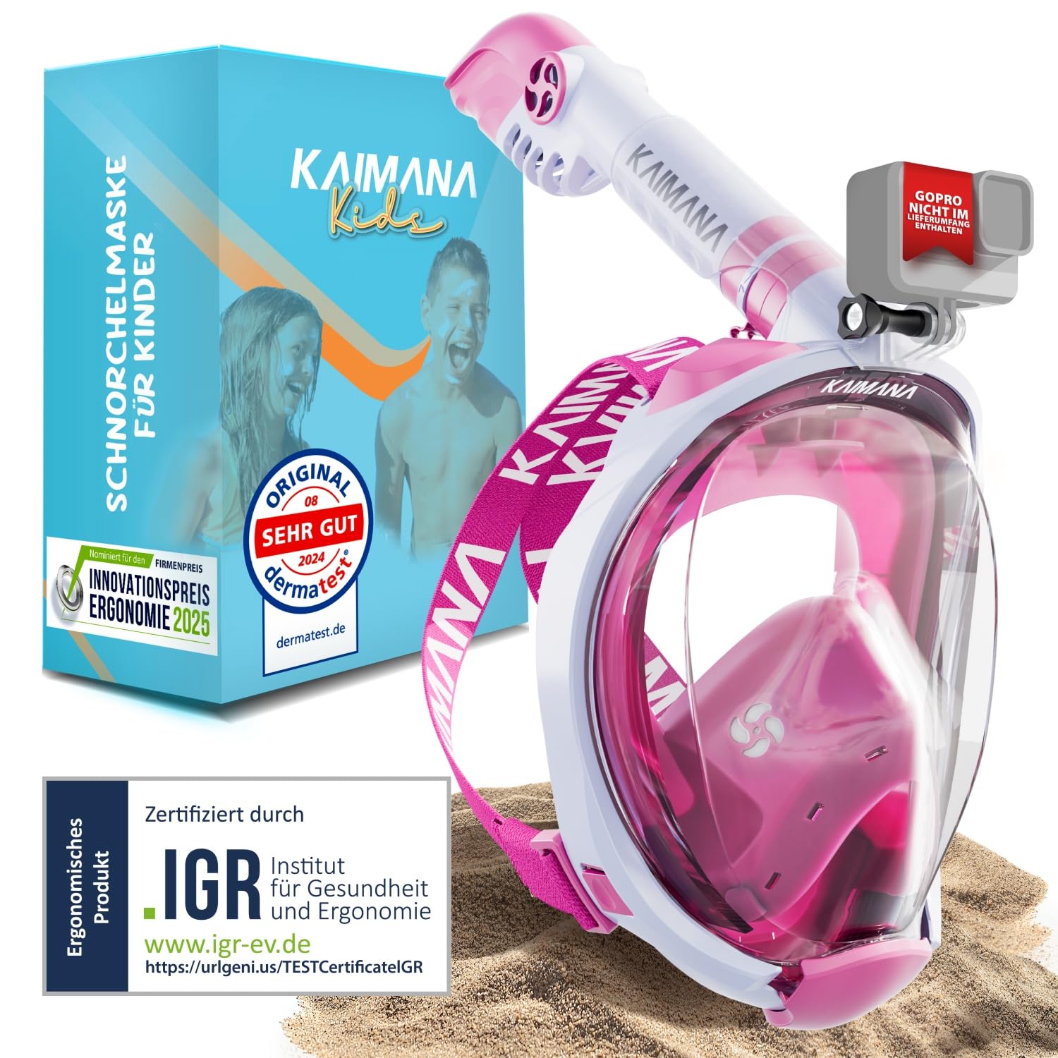 Die Preisgekrönte KAIMANA® Schnorchelmaske für Erwachsene & Kinder - absolut CO2 sicher - inkl. Tragetasche - Tauchermaske Erwachsene - Vollgesichtsmaske Tauchmaske