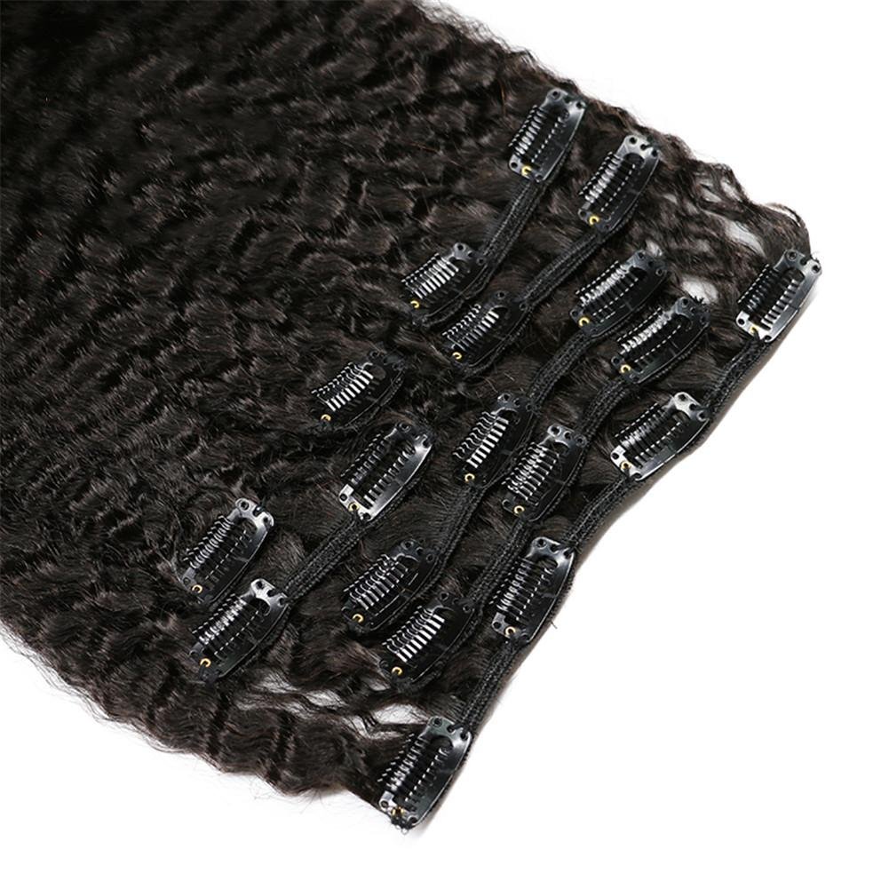 8 Teiliges Set Kinky Straight Clip in Extensions 100% Remy Echthaar Virgin Hair Yaki Haarverlängerung,1# Schwarz, 120g