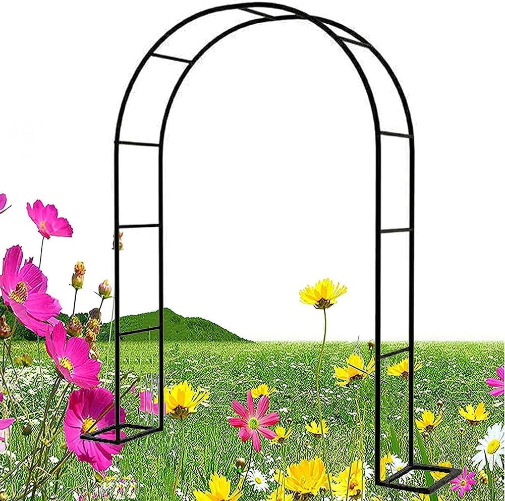 Outdoor Metal Arch Garden Arbor with Base 140Cm 180Cm 240Cm 300Cm Wide Black Trellis Various Archway Flowers Climbing Plant Lawn Backyard,Green,W3M*H2.2M