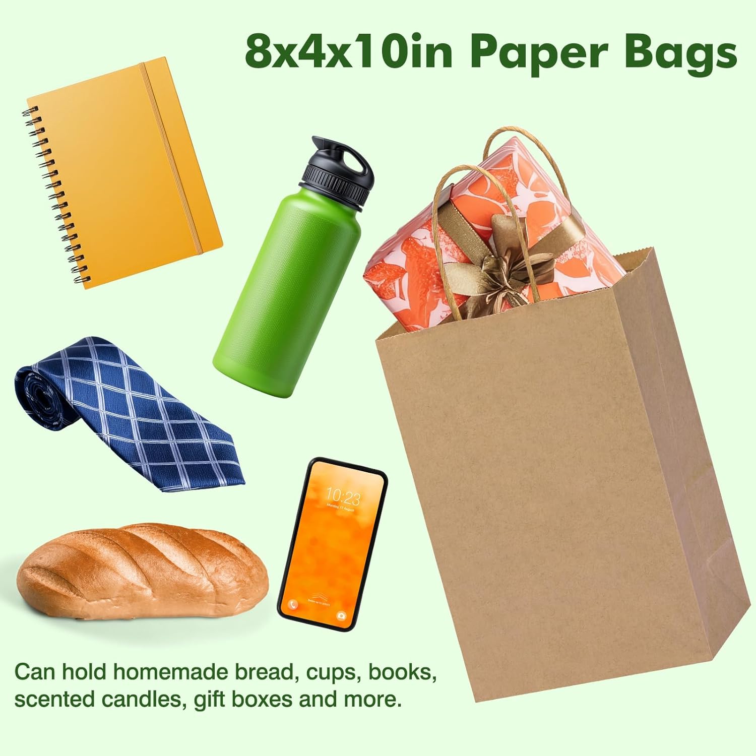 OUTUXED 150pcs Brown Paper Gift Bags, 8x4x10in Brown Kraft Paper Bags with Handles Bulk Medium Size for Retail, Shopping, Wedding, Favor, Birthday Party, Business, Grocery - Image 5