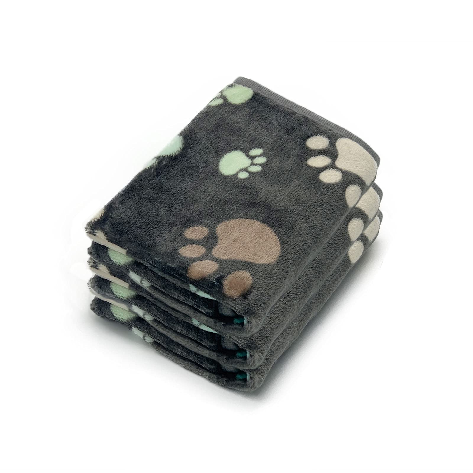 1 Pack 3 Puppy Blankets Super Soft Warm Sleep Mat Grey PAW Print Blanket Fleece Pet Blanket Dog Blankets for Small Dogs Puppy Dogs Fluffy Cats,Large(40"x30")