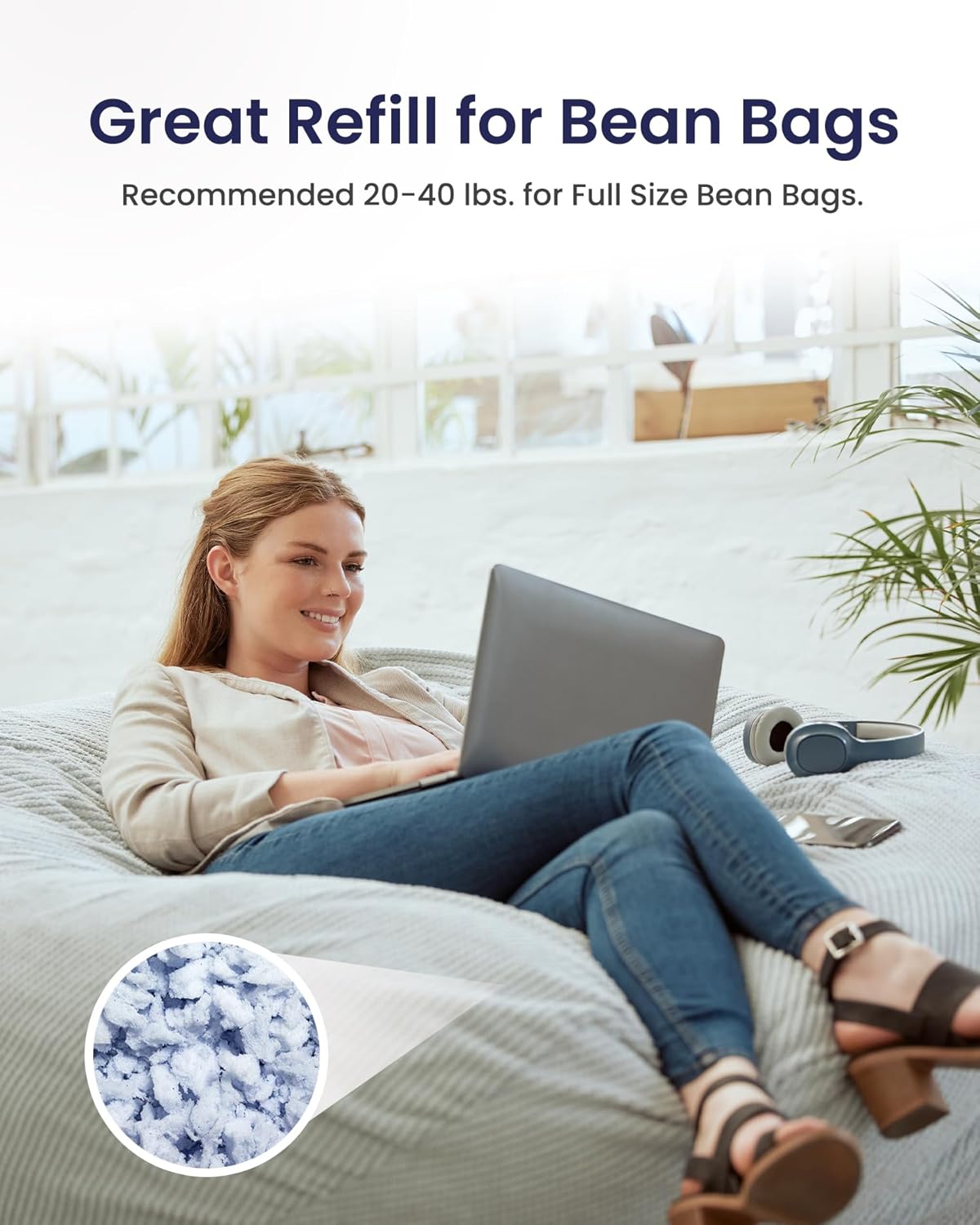 Lounj Shredded Memory Foam Fill for Cushions, Crafts, Bean Bags, Pillows, or Dog Beds, Made in The USA (20 LB), BLUE - Image 6