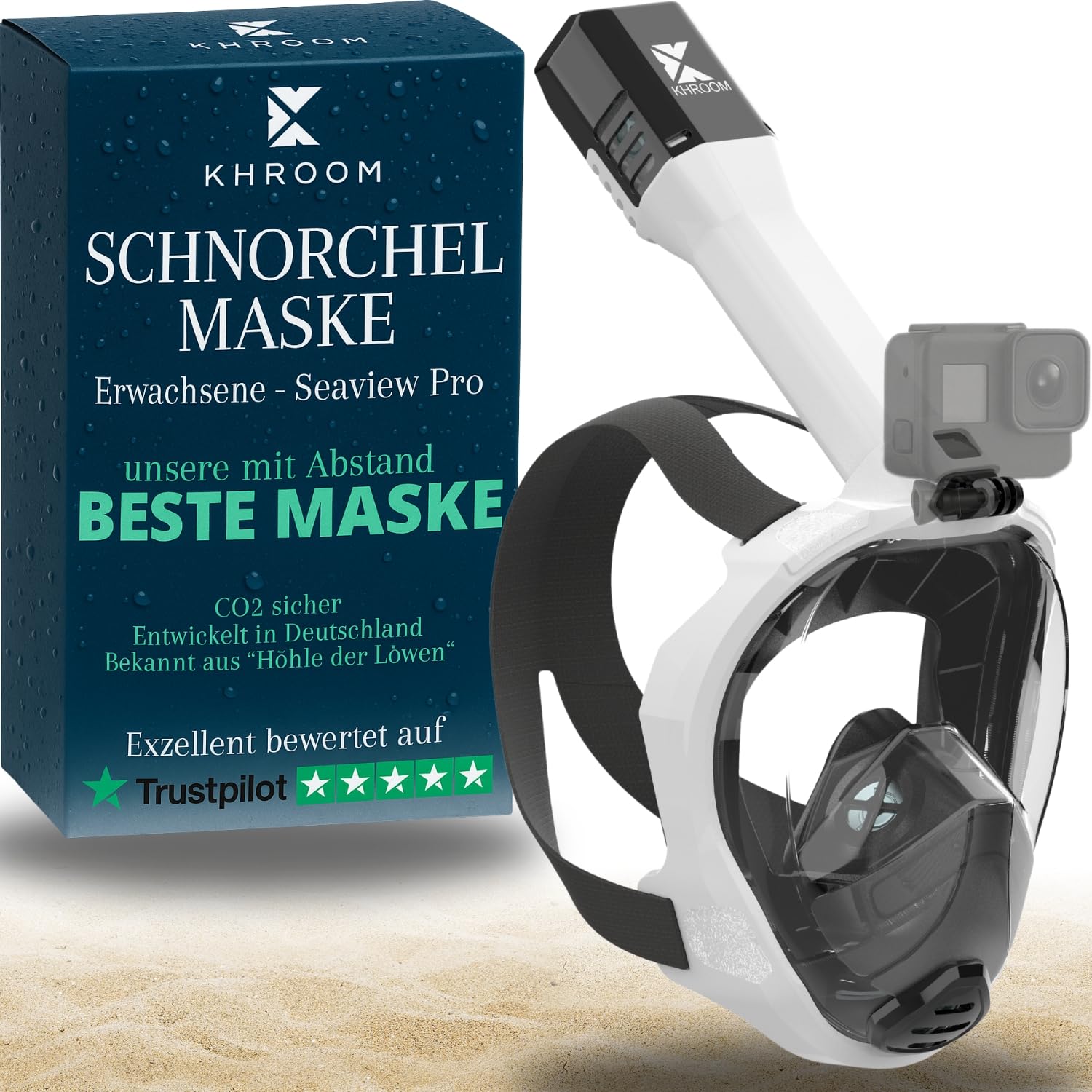 Khroom Schnorchelmaske Erwachsene Vollmaske | Unsere Beste CO2 sichere Tauchermaske Seaview Pro zum Schnorcheln | Tauchmaske Vollgesichtsmaske | Fullface Tauchermaske