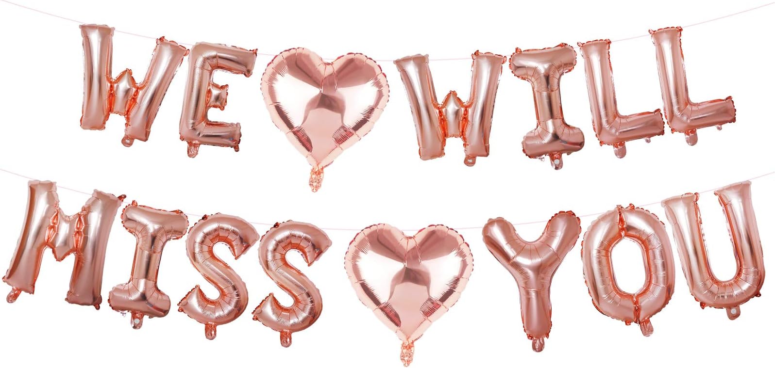 Mannli We Will Miss You Balloon Banner Rose Gold with 2PCS Heart Foil Balloons for Leaving Surprise Travelling Farewell Retirement Party