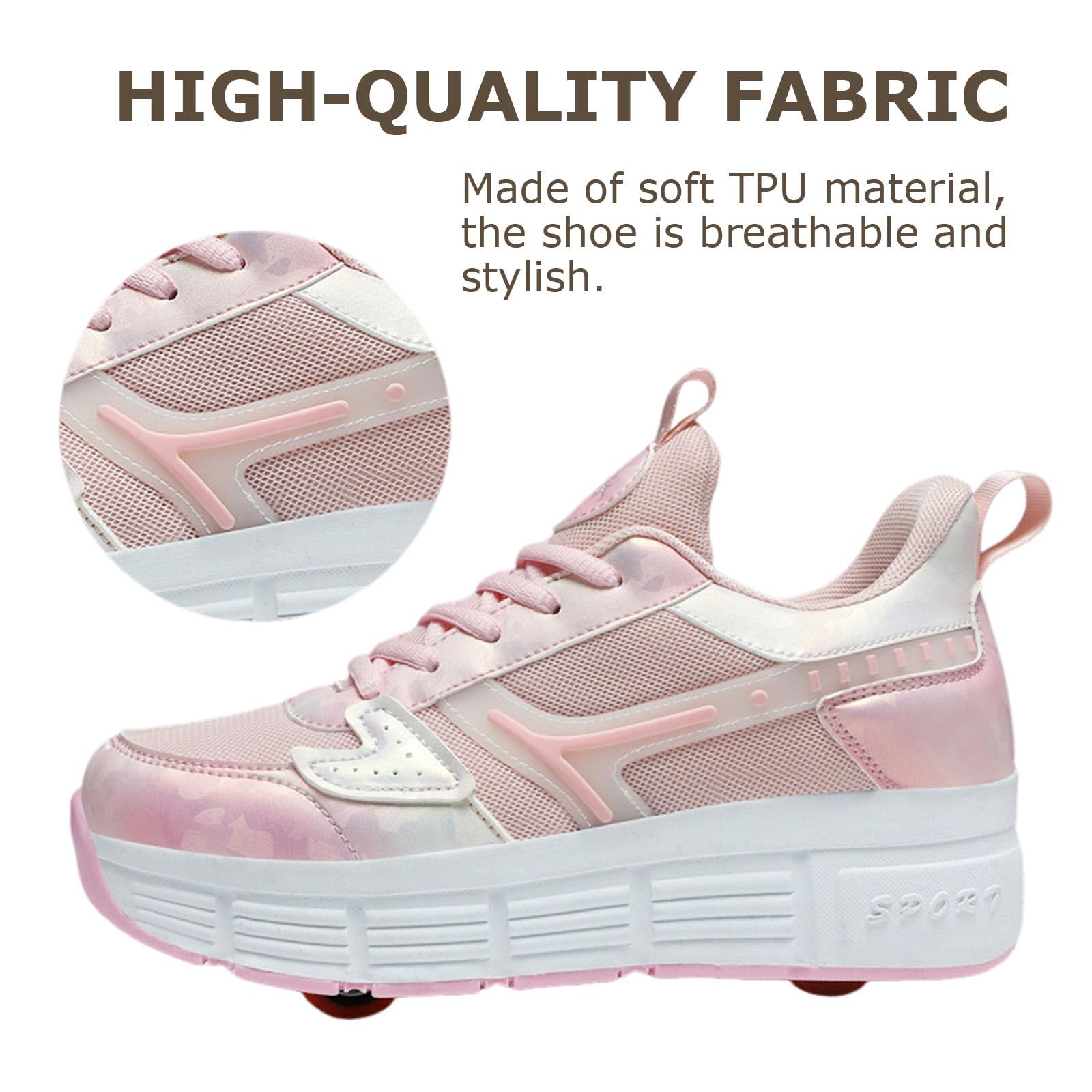 Surwin Chaussures roulettes Enfant, Chaussures de Skateboard à Lacets Fille Garçon avec Roues Arrière Rétractables, Basket à roulettes Sneakers Roller Respirant, 30 EU-41 EU
