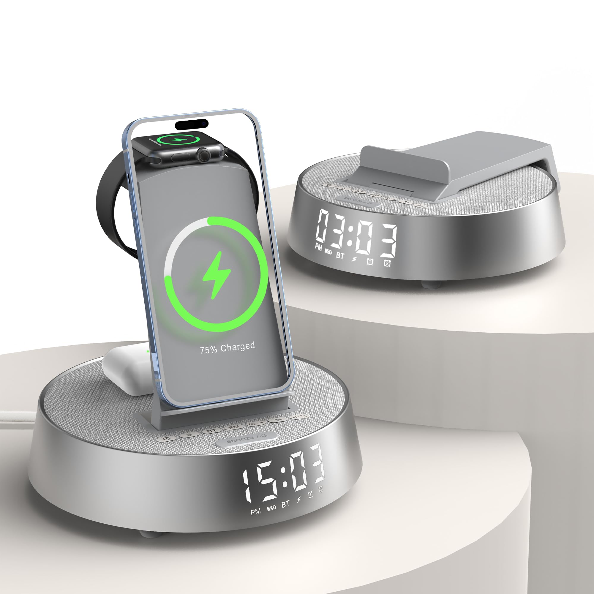 COLSUR Cargador inalámbrico para radio despertador i Phone con altavoz