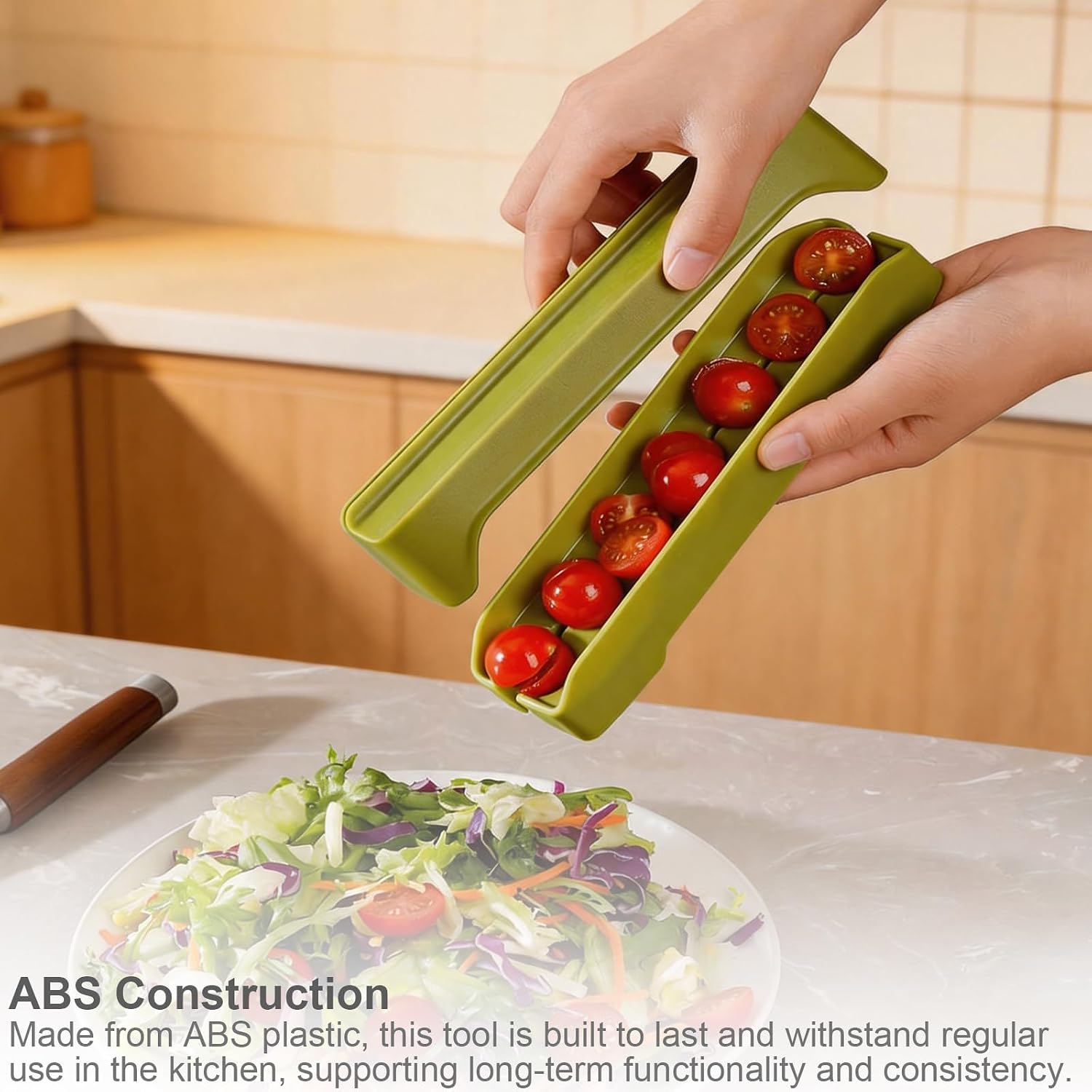 Grape and Cherry Tomato Cutter Tool - Slice 7 Small Fruits at Once, ABS Material, Suitable for Home Kitchen and Salad Prep (Green)