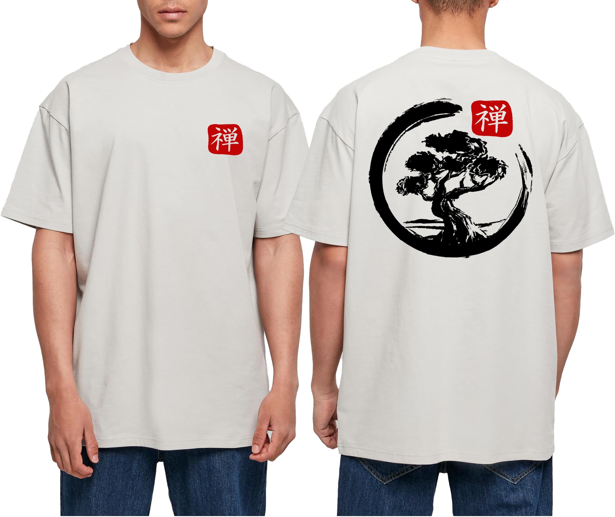 T-shirt oversize: Bonsai Giappone - Uomo Girocollo Manica Corta Allentato Estate Top Moda Stampa Vintage Stampa Streetwear Sport Casual Lunga