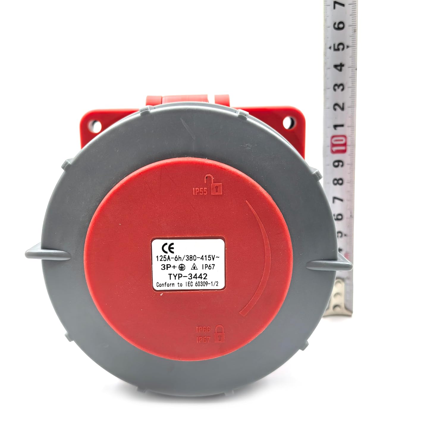 125A 4Pin Industrial Connector Socket, 4Pin 125A 380V-415V 3P+E 6H IP67 Waterproof Female Connector IEC60309 Power Connecting Industrial Concealed Socket for Industry and Aviation (125A)