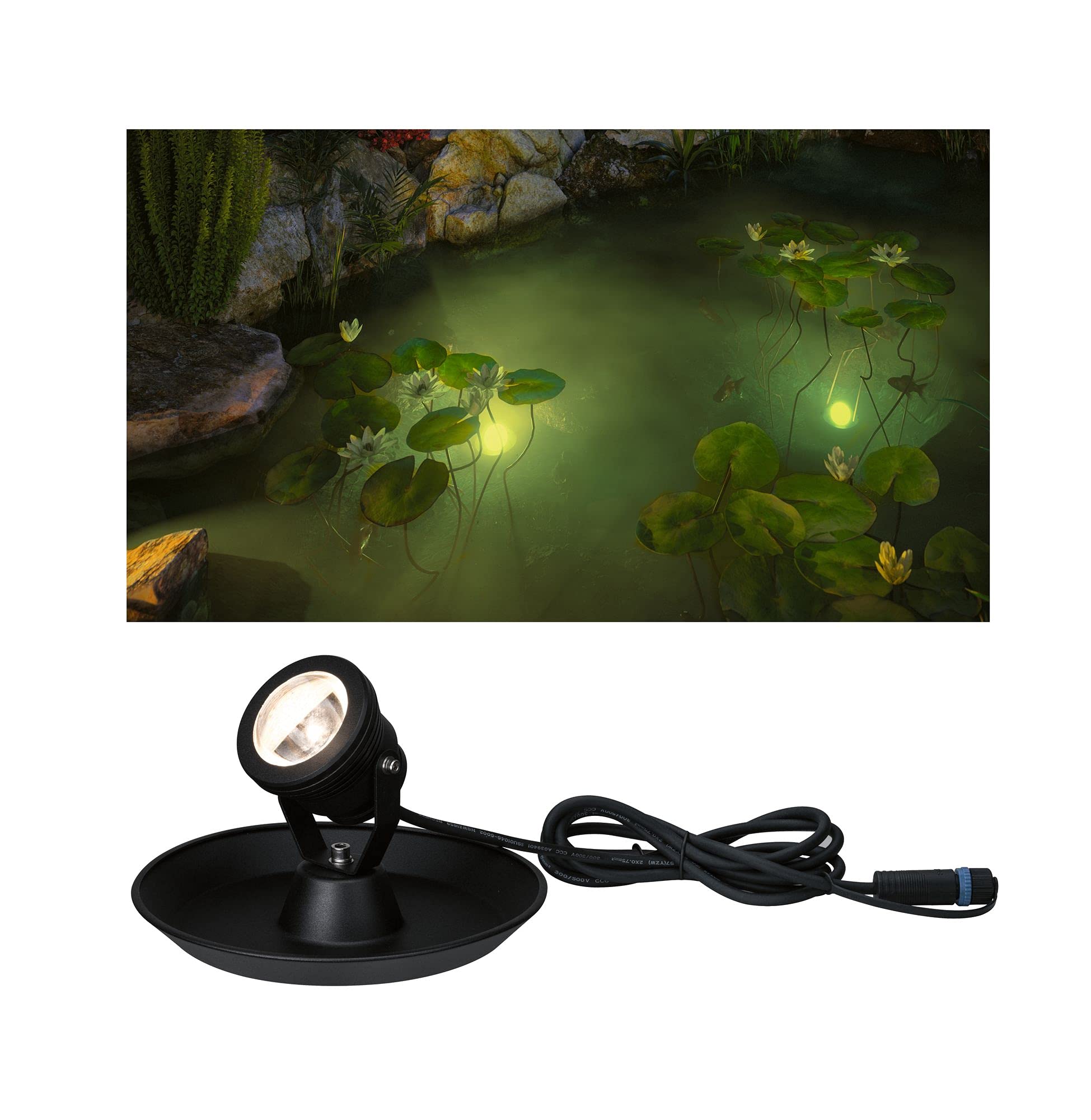 Paulmann 94209 Plug & Shine LED Außenleuchte Teichleuchte rund incl. 1x2,8 Watt IP68 dimmbar Außenbereich Schwarz Gartenleuchte Alu 3000 K