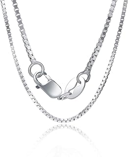 Orabelle 1mm Square Italian Box Link Chain Necklace 925 Sterling Silver for Women and Mens White Gold Plated 30 Inchs, Lobster Claw Clasp