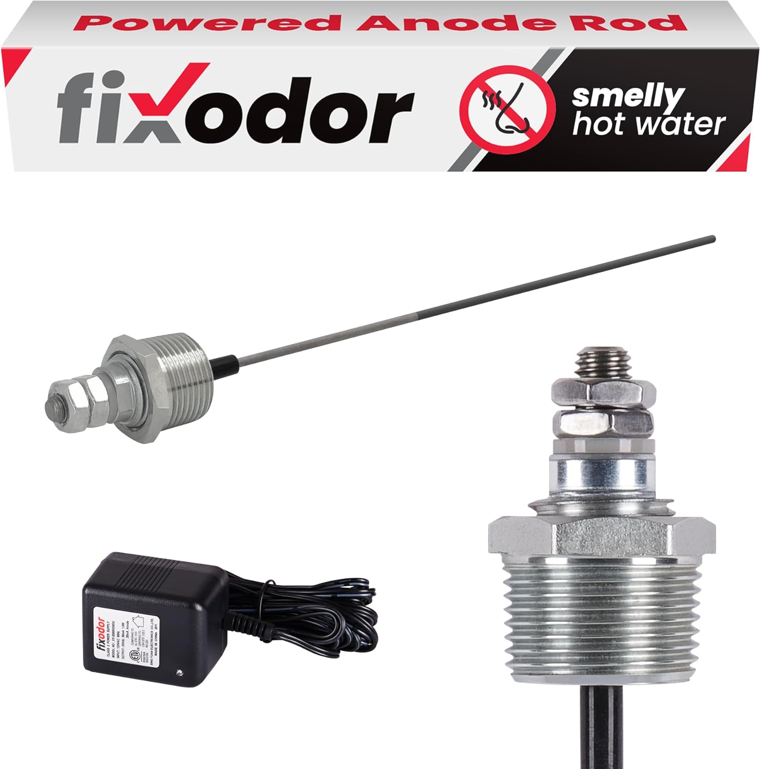 Powered Anode Rod for Water Heater, Stops Rotten Egg Smell within 24 hours, Stops Corrosion inside Tank, 5-Year Warranty, Titanium Built, 1” 1/16 Socket Required