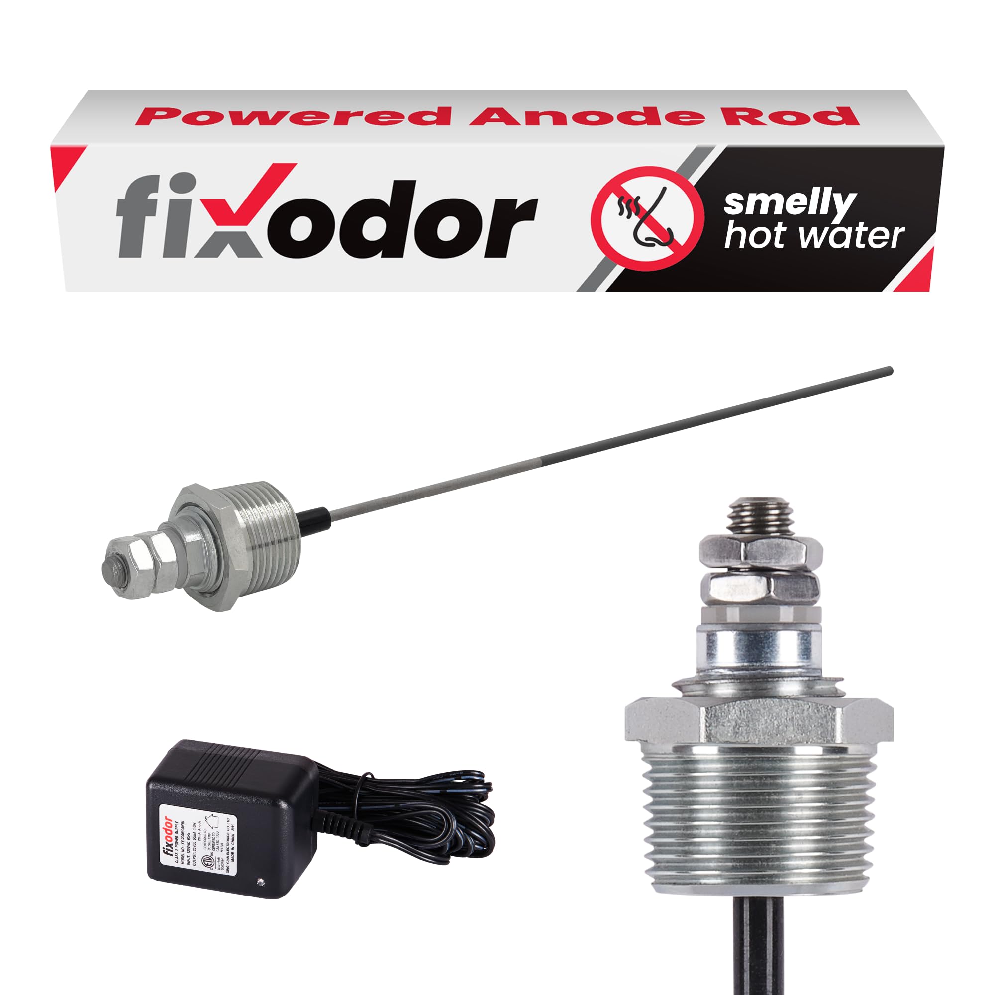 FixOdor Powered Anode Rod for Water Heater, Stops Sulfur Smell in