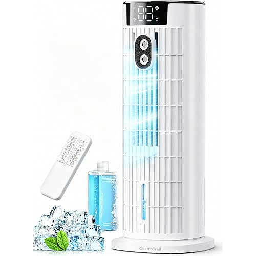 Portable Air Conditioners, 4 in 1 Evaporative Air Cooler, 1000ML Tower Fan with Remote, 3 Wind Speeds&Turbo Mode, 2 Mist,10H Timer, 90° Oscillation Portable AC for Home, Office CoamoTrail (Beige)