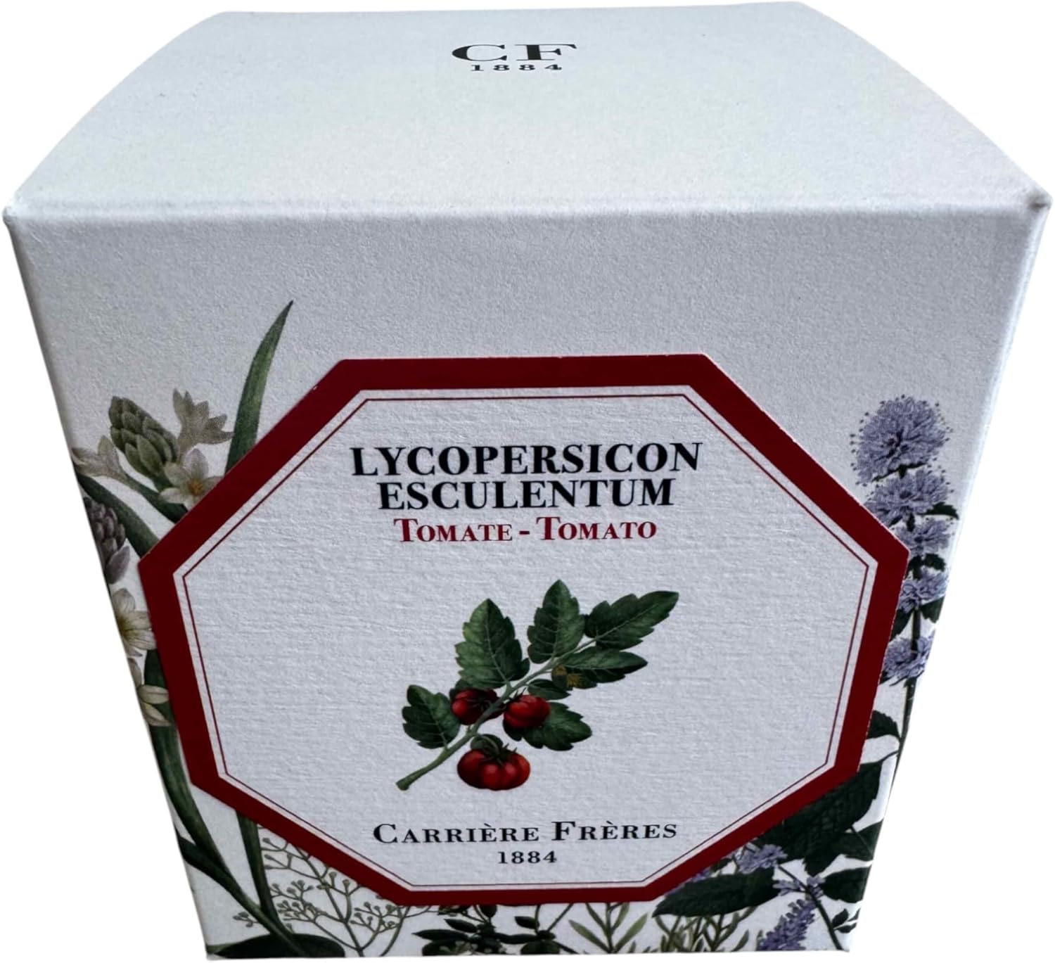 Carrière Frères Tomato Scented Candle, White Vegetable Wax, 6.5 Oz Glass Jar, 40-45 Hour Burn Time, French Made