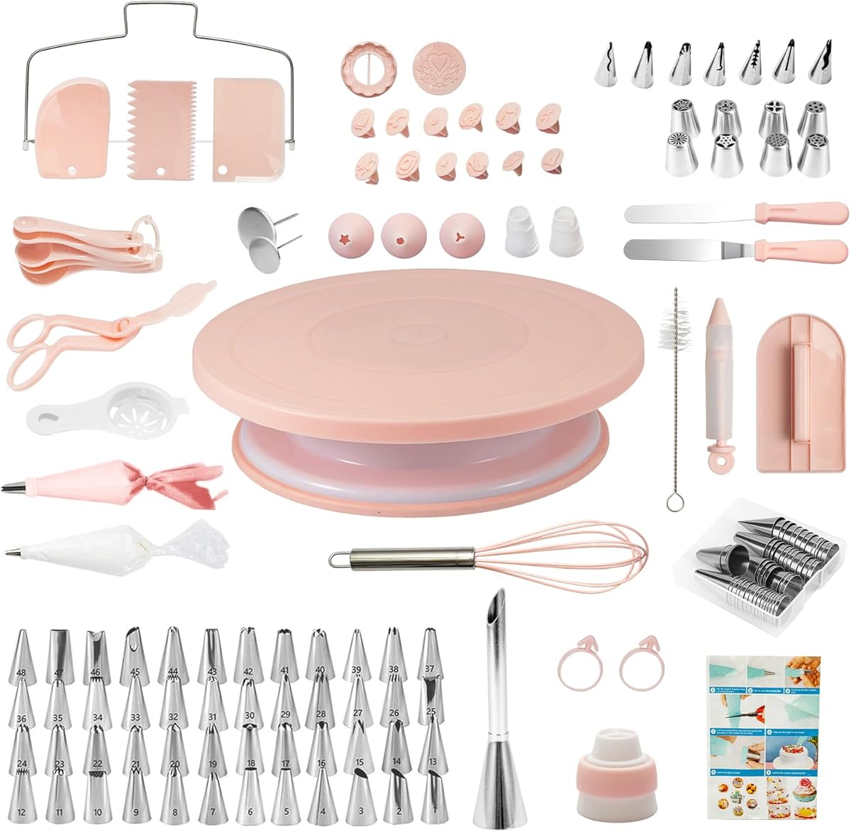 Cake Decorating Kit 137pcs Cake Decorating Supplies with Revolving Turntable, Piping Tips, Pastry Bags, Spatulas & Fondant Tools, Cake Baking Set for Beginners & Professionals (Pink)
