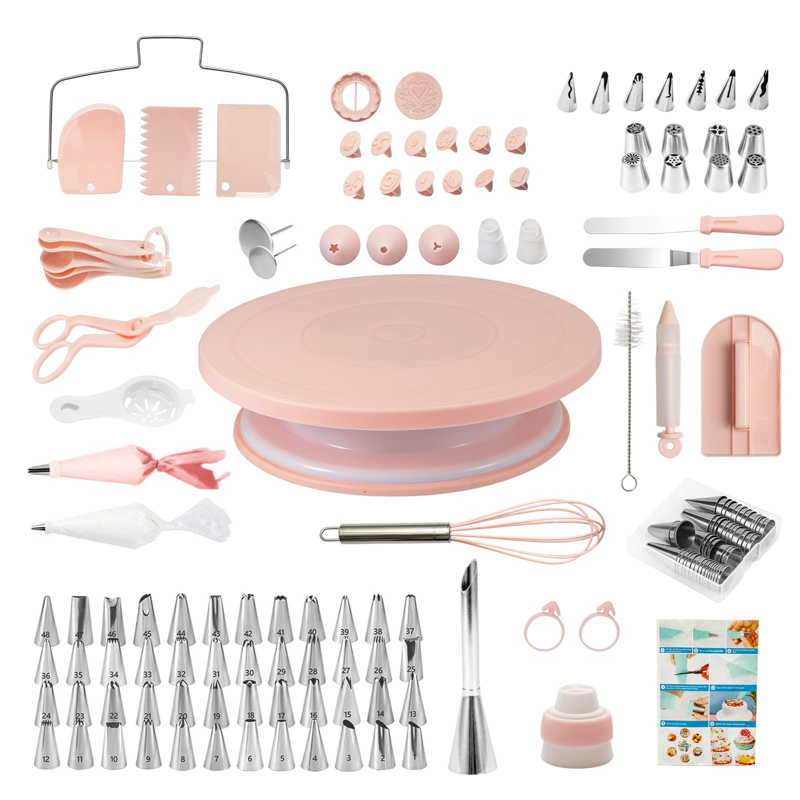 GREENSAPPIRE Cake Decorating Kit 137pcs Cake Decorating Supplies with Revolving Turntable, Piping Tips, Pastry Bags, Spatulas & Fondant Tools, Cake Baking Set for Beginners & Professionals (Pink)