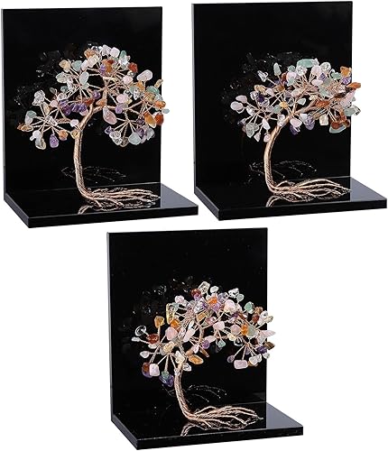 Miniatura 3 de TUMBEELLUWA Paquete de 2 sujetalibros de acrílico resistente con diseño de árbol de la vida en forma de L para libros pesados soporte decorativo de