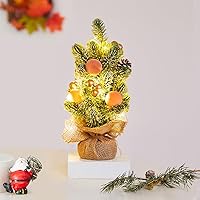 Vista 4 de Decoración de Árbol de Navidad Pequeño de Arpillera con Luces - Mini Árbol Artificial de Mesa Central para Decoraciones Navideñas de Interior Casa