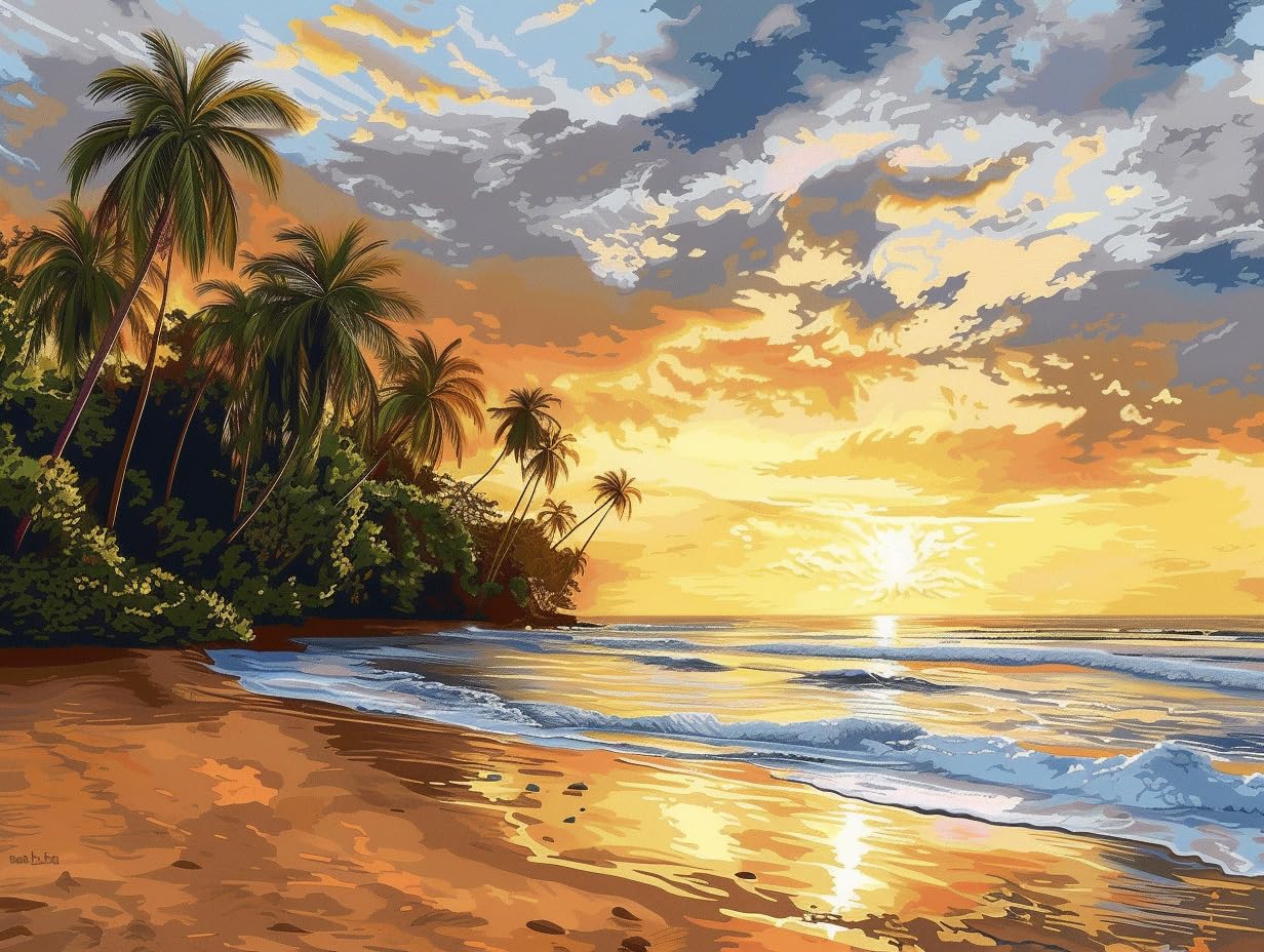 Needlepoint Kits 14CT Counted Stamped Cross Stitch Kits for Adults Advanced Coconut Trees Beach Cross Stitch Patterns (Coconut Trees Beach)