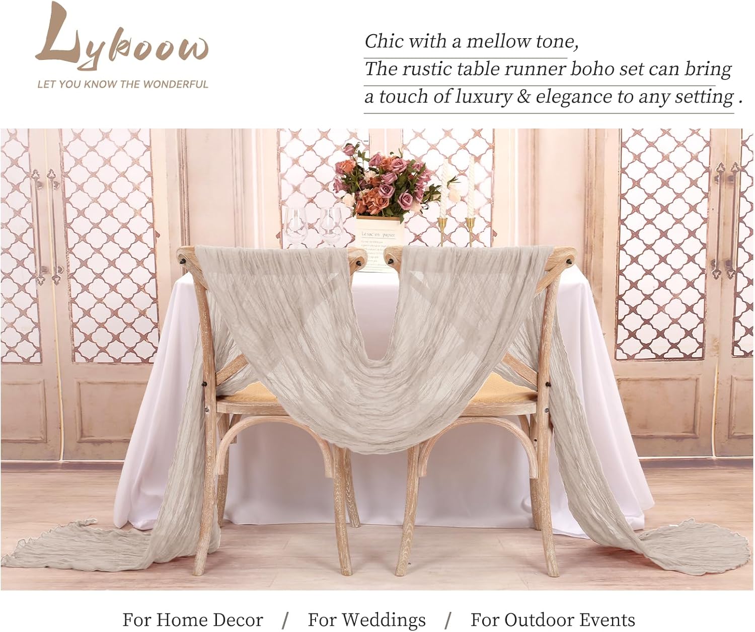 24 Packs Taupe Table Runner, Charming Cheesecloth Table Runner 17 x 108inch, Gauze Boho Wedding Decoration Rustic Sheer Fabric Cheese Cloth Table Runners for Wedding Party Bridal Shower