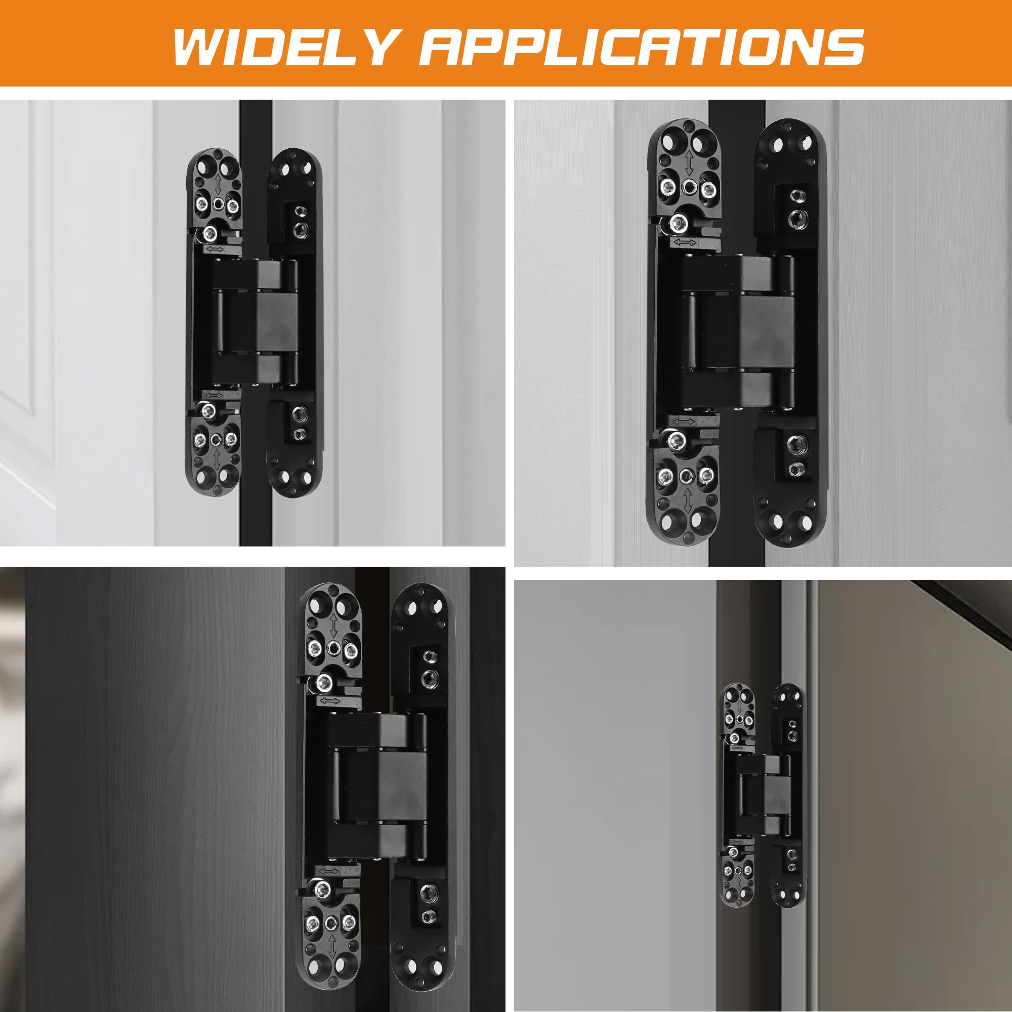 Bisagras ocultas de 6 pulgadas para puertas, bisagras ocultas, bisagras ocultas, aleación de zinc, bisagra oscilante de 180 grados, bisagra de puerta silenciosa ajustable de 3 vías, 6 x 2.5