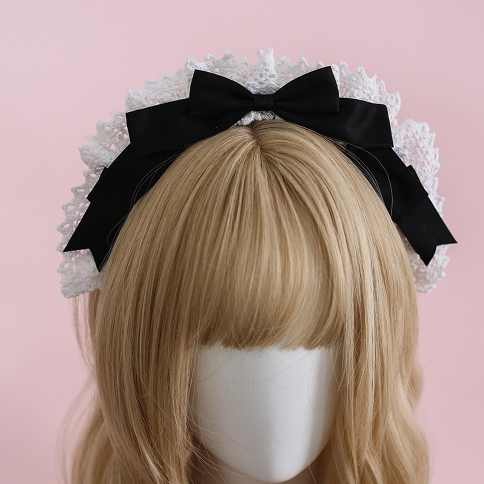 Fasce per capelli da donna Accessori per capelli eleganti Fasce per capelli Fiocchi in pizzo Fascia per capelli per cameriera Cosplay Copricapo adatto per varie acconciature e abbigliamento Fascia per