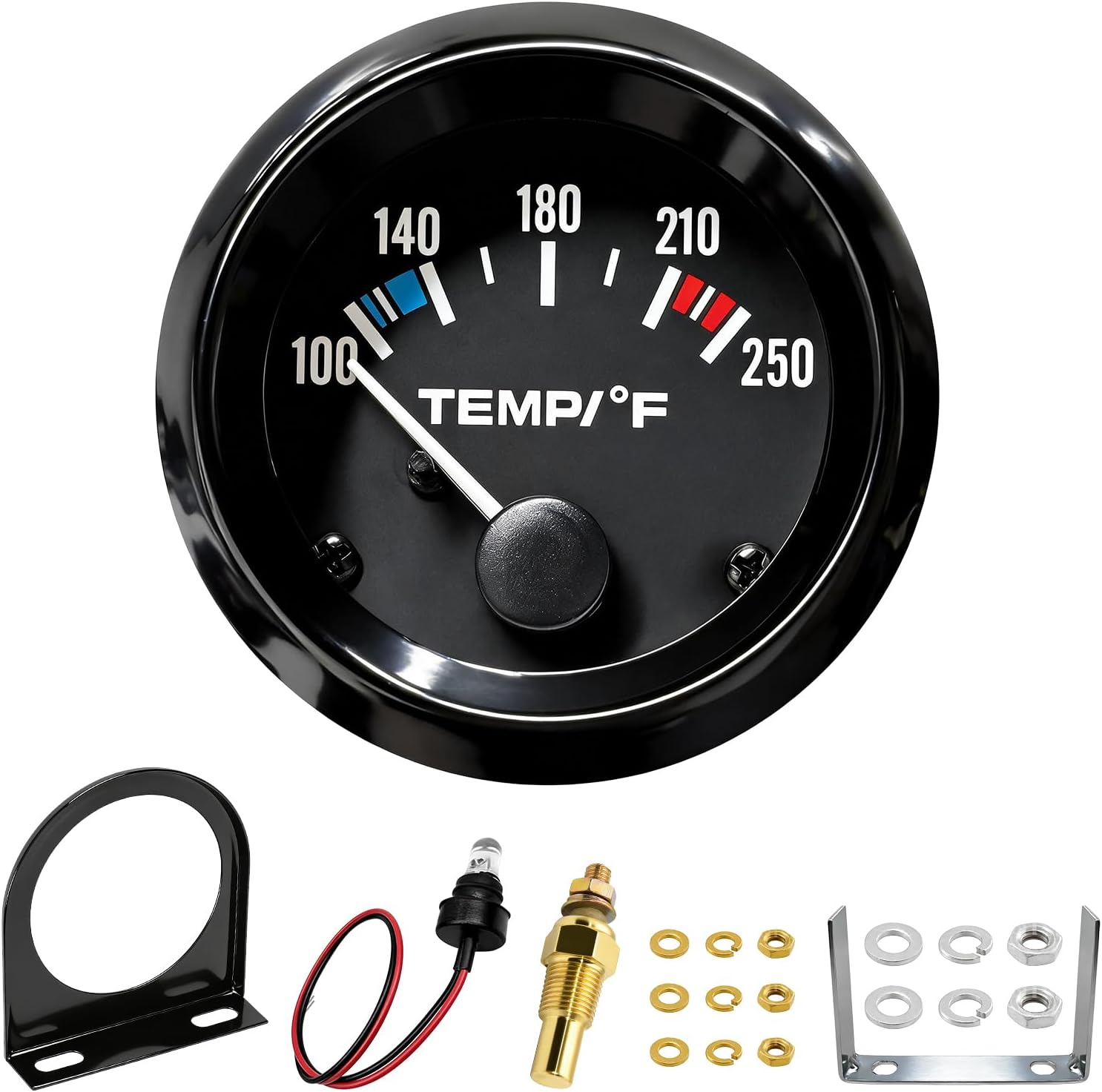 Water Temp Gauge, 2.3" 57mm 100-250℉ Automotive Water Temp Thermometer with LED Backlight, DC 12V Coolant Temperature Gauge Kit with Sensor for Cars Trucks Marine Boats