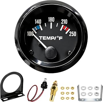Water Temp Gauge, 2.3" 57mm 100-250F Automotive Water Temp Thermometer with LED Backlight, DC 12V Coolant Temperature Gauge Kit with Sensor for Cars Trucks Marine Boats